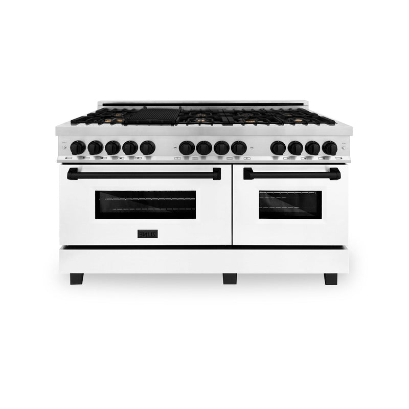 ZLINE Autograph Edition 60" 7.4 cu. ft. Dual Fuel Range with Gas Stove and Electric Oven in Stainless Steel with White Matte Door and Accents