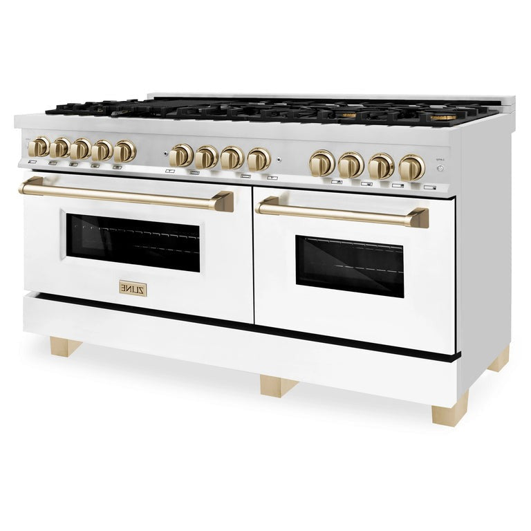 ZLINE Autograph Edition 60" 7.4 cu. ft. Dual Fuel Range with Gas Stove and Electric Oven in Stainless Steel with White Matte Door and Accents - RAZ-WM-60
