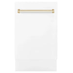 ZLINE Autograph Series 18 In. Dishwasher in White Matte with Champagne Bronze Handle