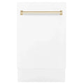 ZLINE Autograph Series 18 In. Dishwasher in White Matte with Champagne Bronze Handle