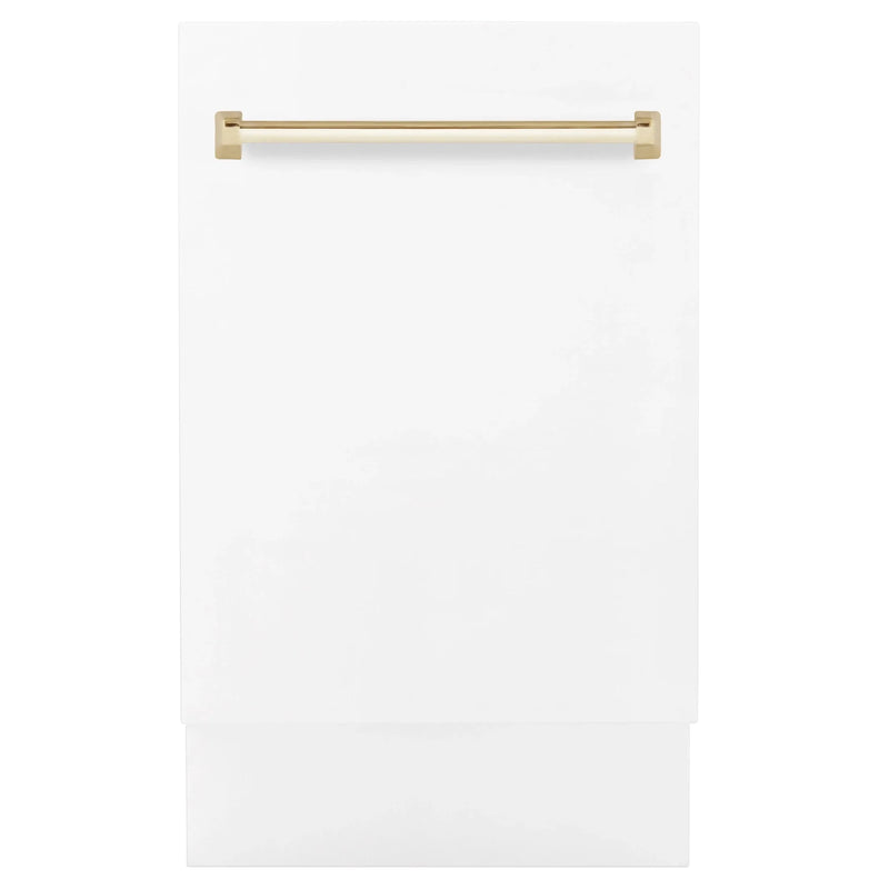 ZLINE Autograph Series 18 In. Dishwasher in White Matte with Champagne Bronze Handle