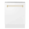 ZLINE Autograph Series 24 inch Tall Dishwasher in White Matte with Champagne Bronze Handle