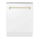 ZLINE Autograph Series 24 inch Tall Dishwasher in White Matte with Champagne Bronze Handle