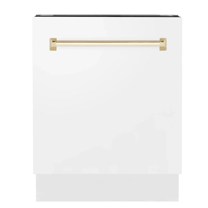 ZLINE Autograph Series 24 inch Tall Dishwasher in White Matte with Champagne Bronze Handle