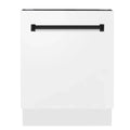 ZLINE Autograph Series 24 inch Tall Dishwasher in White Matte with Champagne Bronze Handle