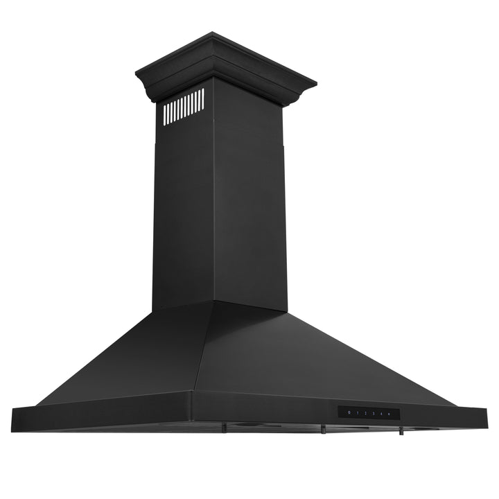 ZLINE Convertible Vent Wall Mount Range Hood in Black Stainless Steel with Crown Molding BSKBNCRN