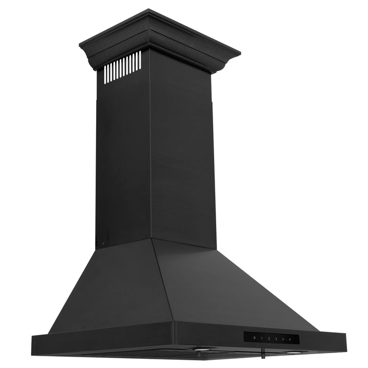 ZLINE Convertible Vent Wall Mount Range Hood in Black Stainless Steel with Crown Molding BSKBNCRN