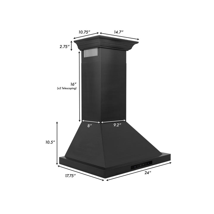 ZLINE Convertible Vent Wall Mount Range Hood in Black Stainless Steel with Crown Molding BSKBNCRN