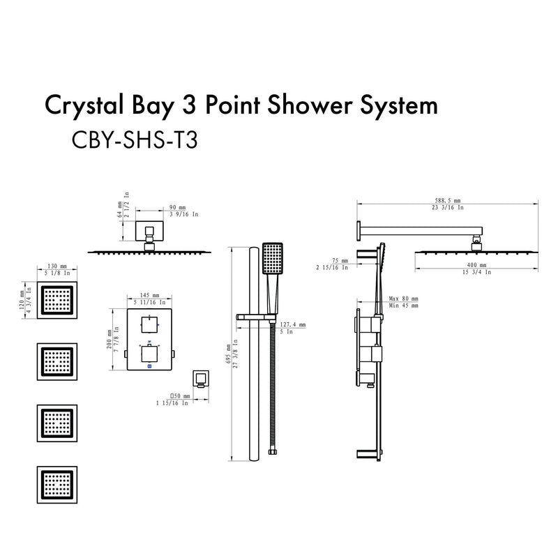 ZLINE Crystal Bay Thermostatic Shower System with Body Jets