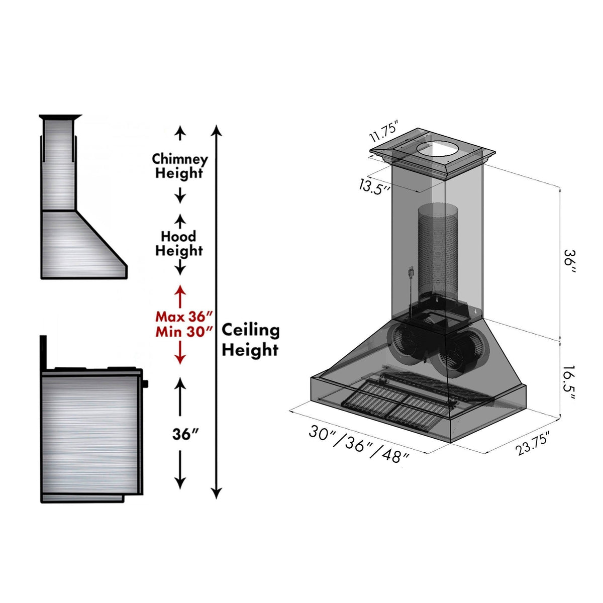 ZLINE Ducted Vent Black Stainless Steel Wall Mount Range Hood BS655N