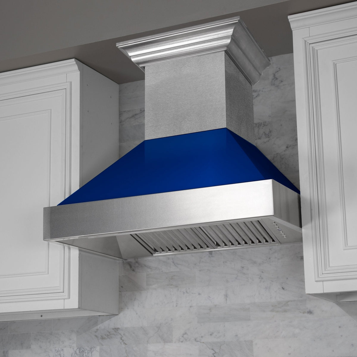 ZLINE DuraSnow Stainless Steel Range Hood with Blue Gloss Shell
