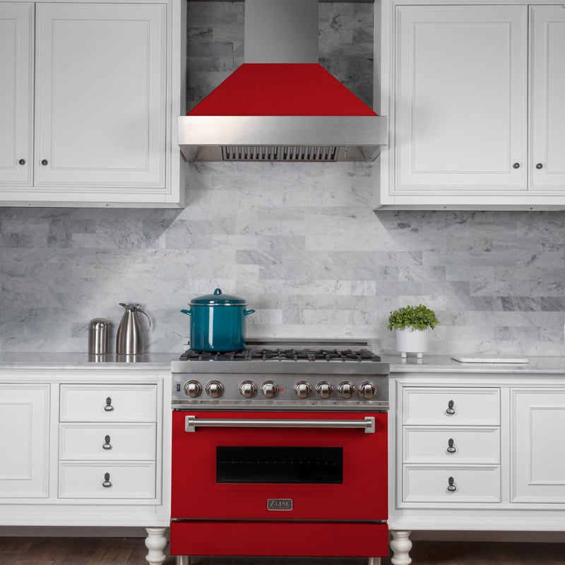 ZLINE DuraSnow Stainless Steel Range Hood with Red Matte Shell 