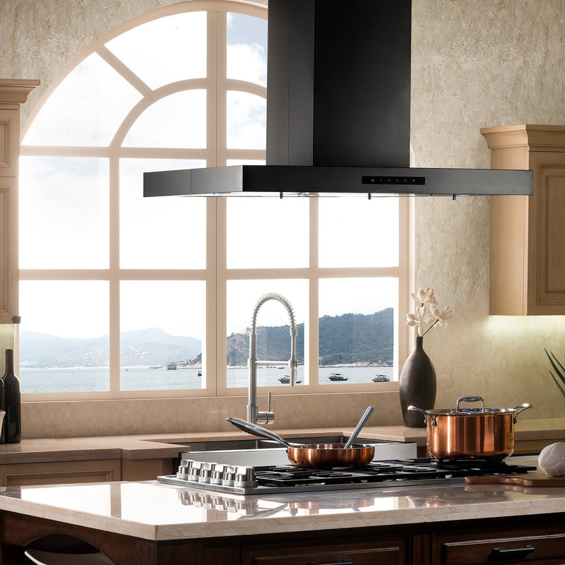 ZLINE Island Mount Range Hood in Black Stainless Steel