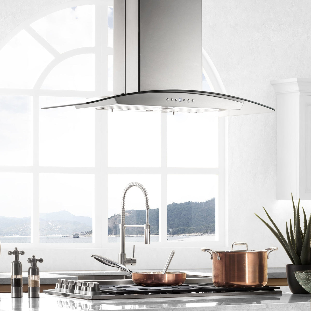 Products ZLINE Island Mount Range Hood in Stainless Steel with Built-in CrownSound‚ Bluetooth Speakers