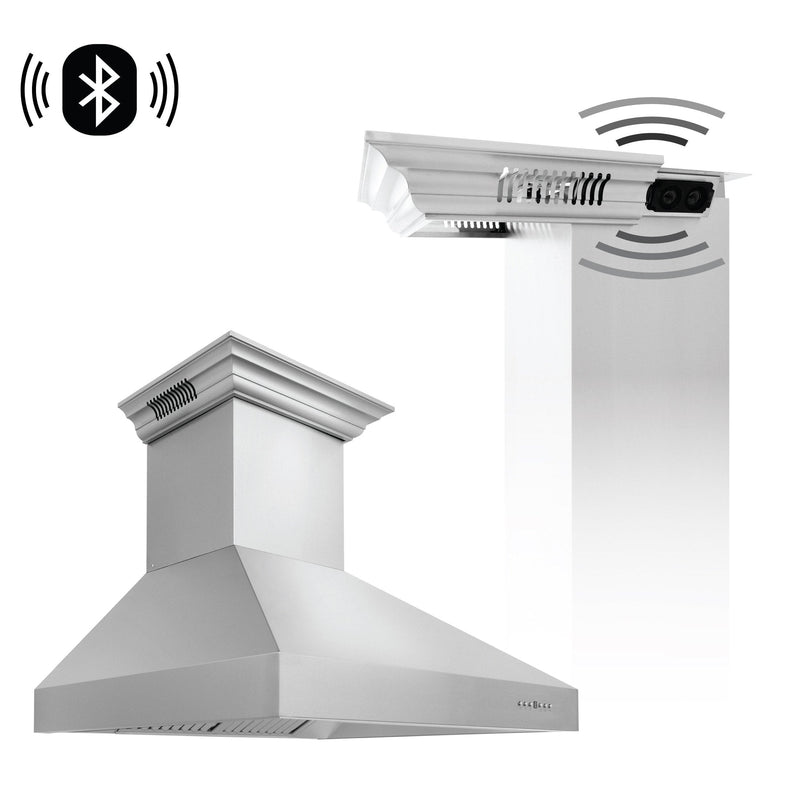 ZLINE Professional Wall Mount Range Hood in Stainless Steel with Built-in CrownSound Bluetooth Speakers - 697CRN-BT