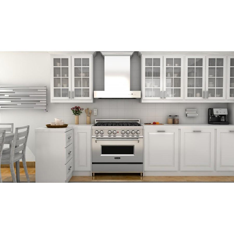 ZLINE Professional Wall Mount Range Hood in Stainless Steel with Crown Molding - KECOMCRN-30
