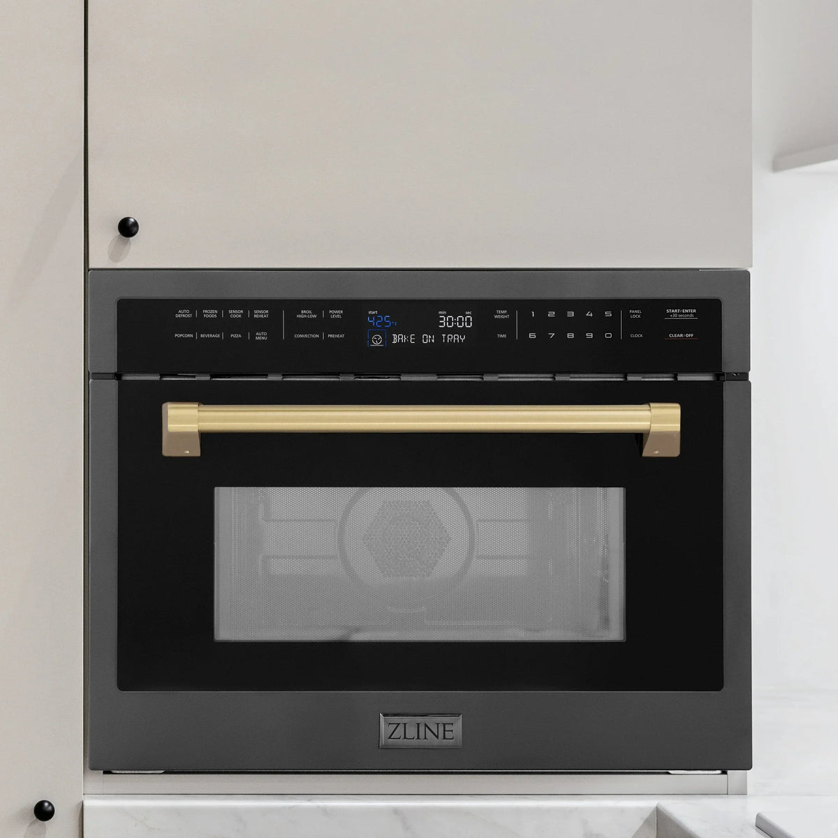 ZLINE Autograph Edition 24" 1.6 cu ft. Built-in Convection Microwave Oven in Black Stainless Steel with Accents MWOZ-24-BS