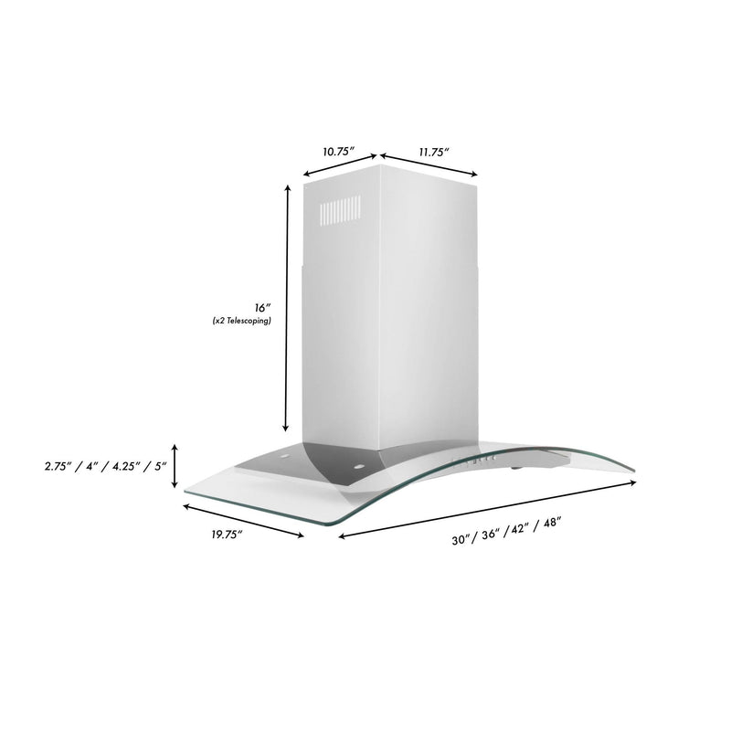 ZLINE Wall Mount Range Hood in Stainless Steel & Glass - KN4