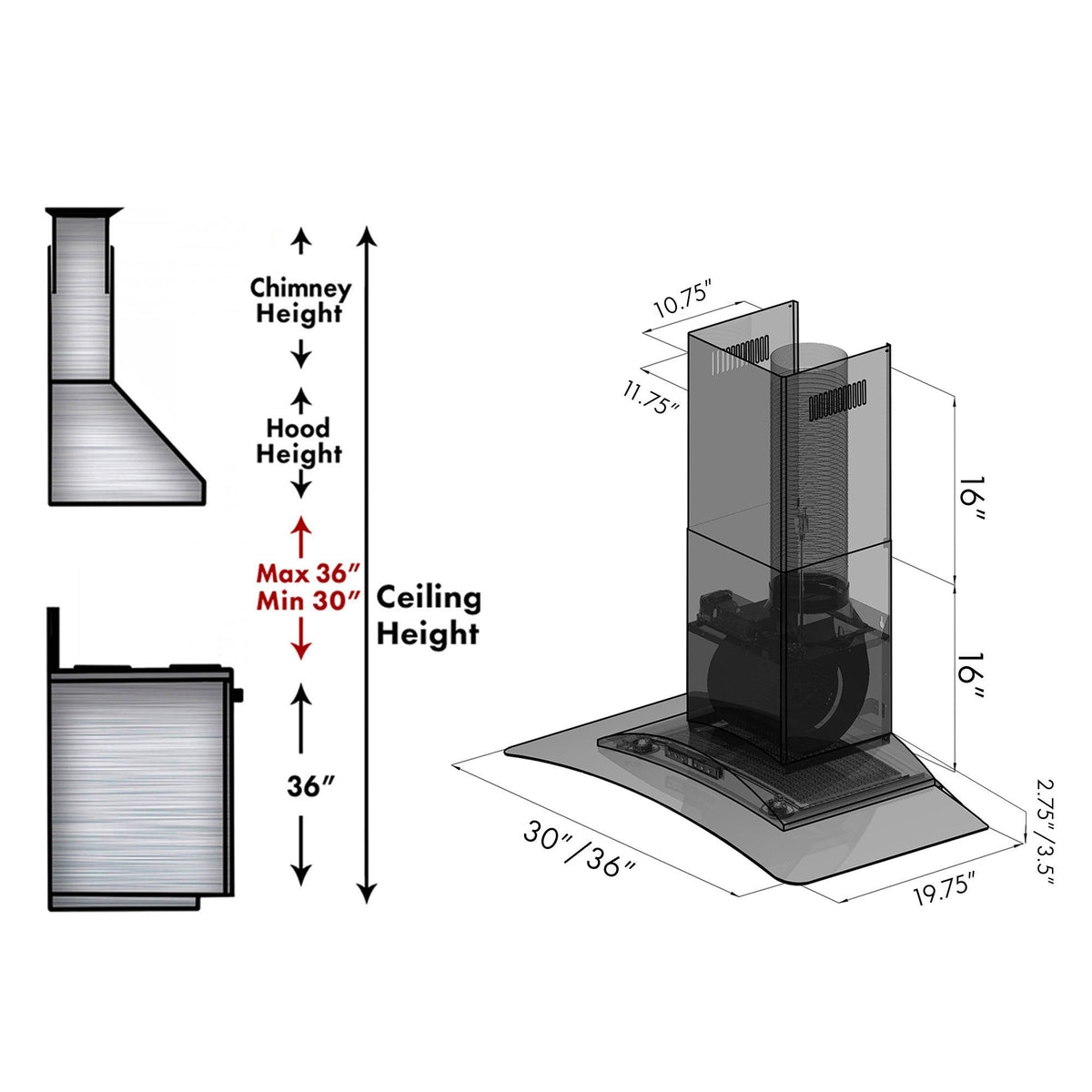 ZLINE Wall Mount Range Hood in Stainless Steel & Glass - KZ