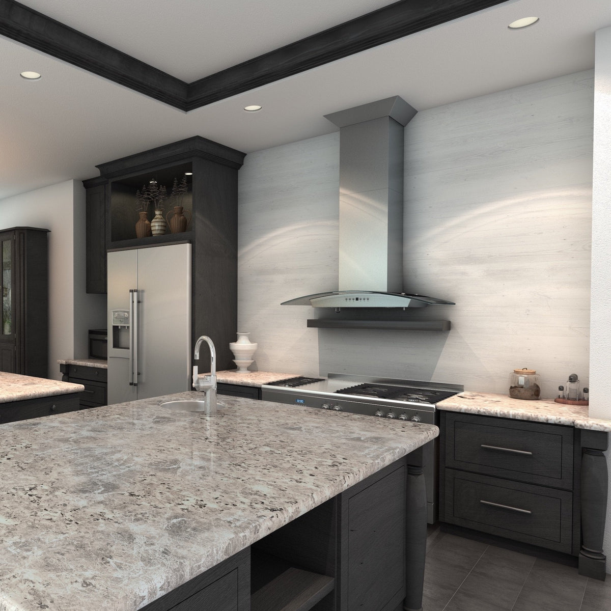 ZLINE Wall Mount Range Hood in Stainless Steel & Glass with Crown Molding - KZCRN