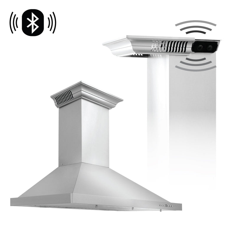 ZLINE Wall Mount Range Hood in Stainless Steel with Built-in CrownSound Bluetooth Speakers - KBCRN-BT