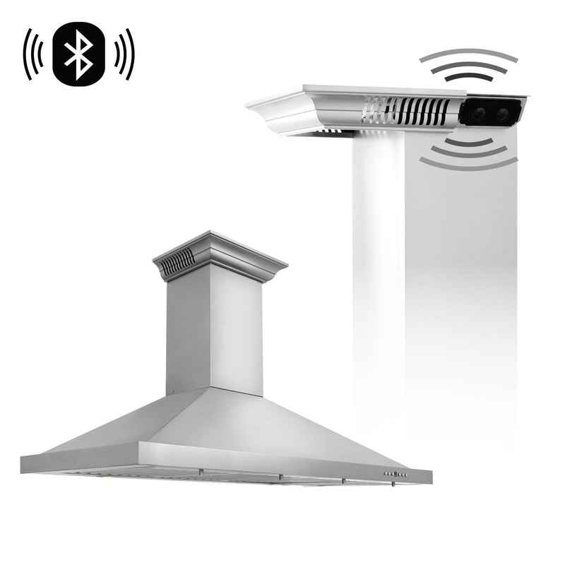ZLINE Wall Mount Range Hood in Stainless Steel with Built-in CrownSound Bluetooth Speakers - KBCRN-BT