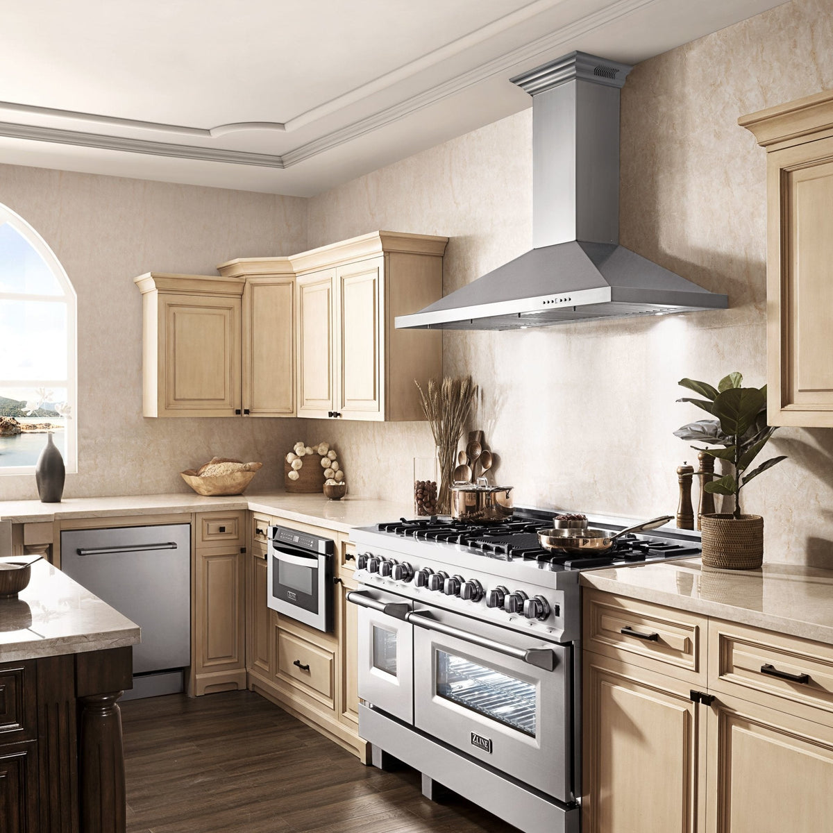 ZLINE Wall Mount Range Hood in Stainless Steel with Built-in CrownSound Bluetooth Speakers - KBCRN-BT