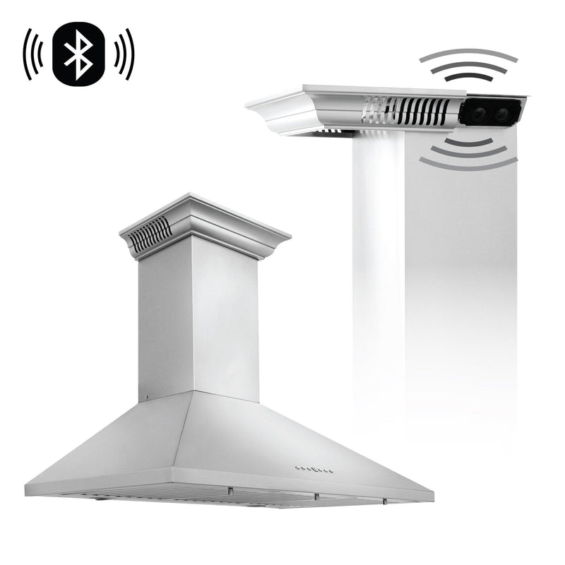 ZLINE Wall Mount Range Hood in Stainless Steel with Built-in CrownSound Bluetooth Speakers - KL2CRN-BT