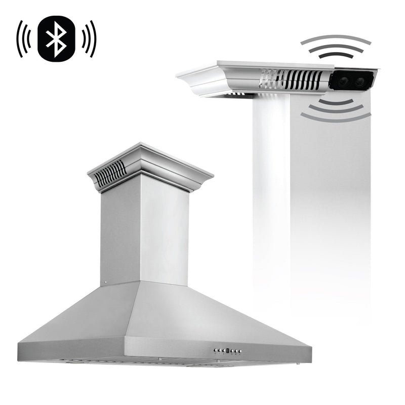 ZLINE Wall Mount Range Hood in Stainless Steel with Built-in CrownSound Bluetooth Speakers - KL3CRN-BT