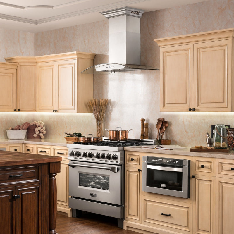 ZLINE Wall Mount Range Hood in Stainless Steel with Built-in CrownSound Bluetooth Speakers - KZCRN-BT