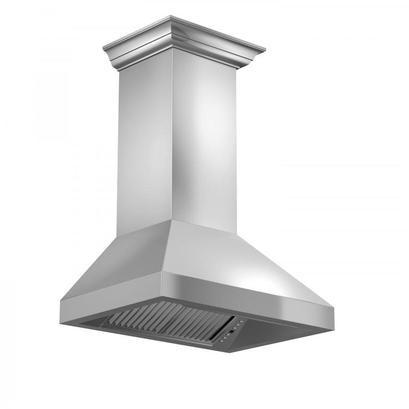 ZLINE Wall Mount Range Hood in Stainless Steel with Crown Molding 