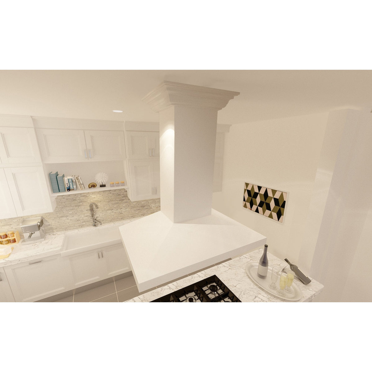 ZLINE Wooden Island Mount Range Hood in White - Includes Motor - KBiTT