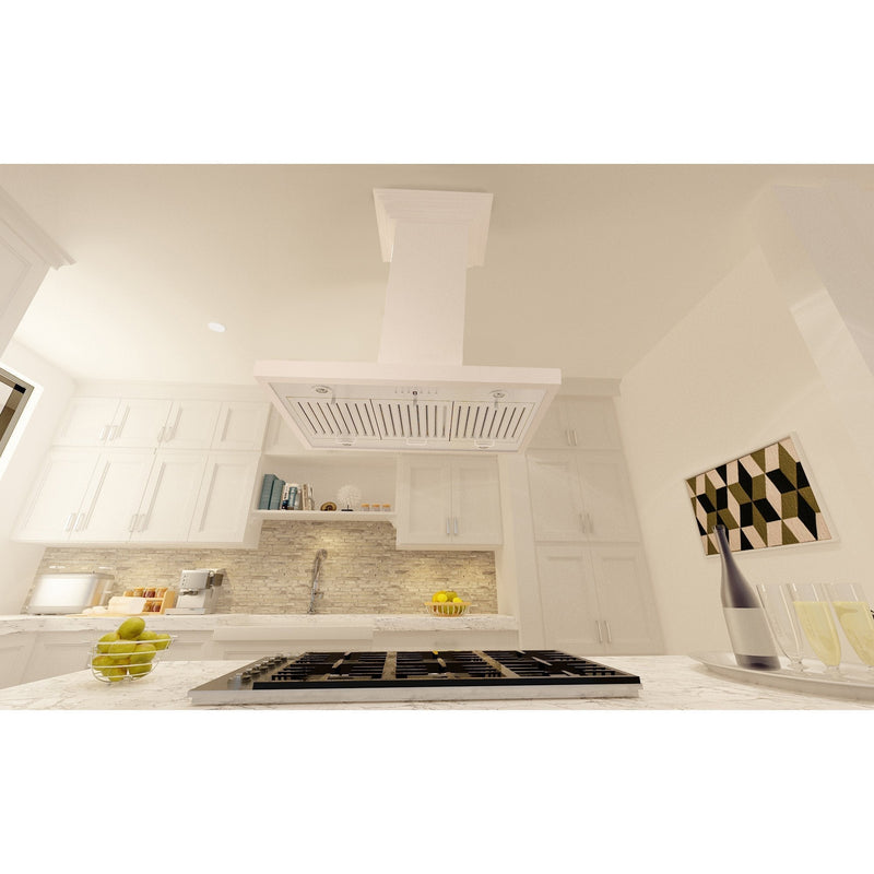ZLINE Wooden Island Mount Range Hood in White - Includes Motor - KBiTT