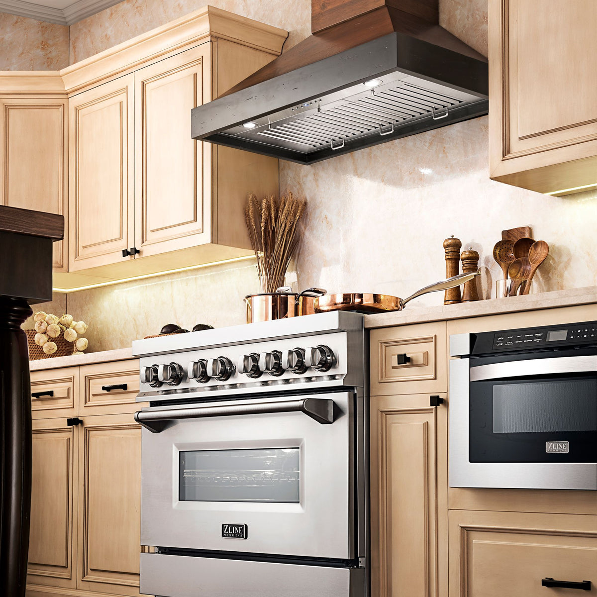 ZLINE Wooden Wall Mount Range Hood in Antigua and Walnut