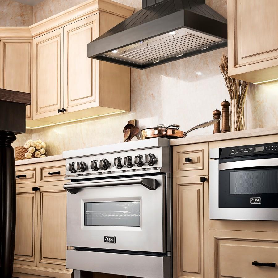ZLINE Wooden Wall Mount Range Hood in Black - Includes Motor - KPCC