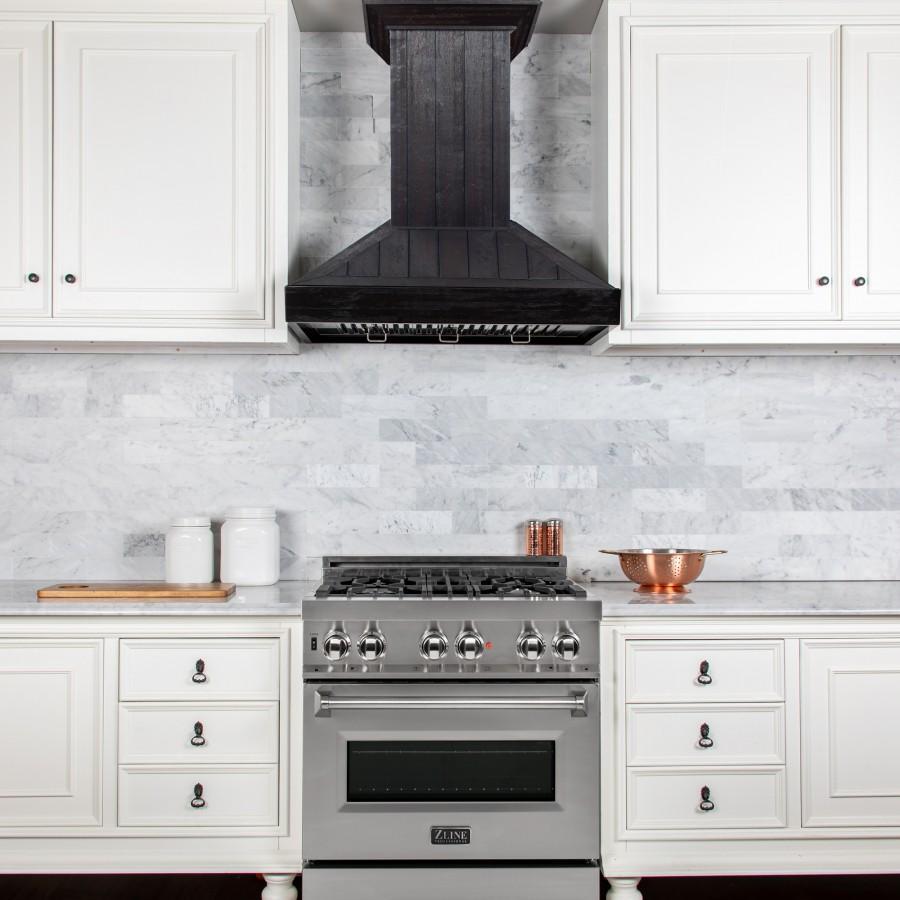 ZLINE Wooden Wall Mount Range Hood in Rustic Dark Finish - Includes Motor