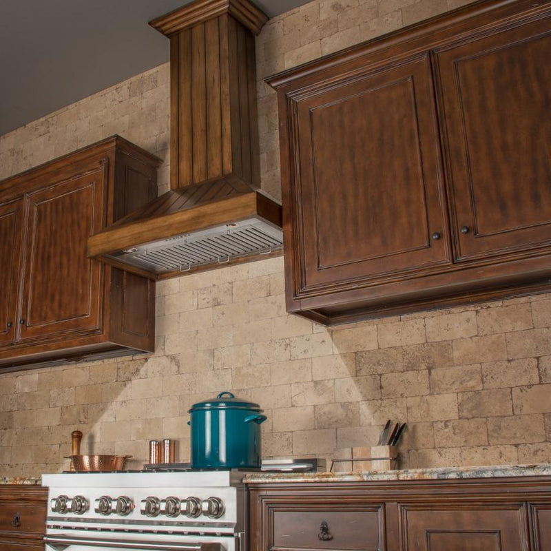 ZLINE Wooden Wall Mount Range Hood in Rustic Light Finish - Includes Motor 