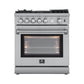 Forno 5-Piece Appliance Package - 30-Inch Gas Range with Air Fryer, Refrigerator, Wall Mount Hood, Microwave Oven, & 3-Rack Dishwasher in Stainless Steel