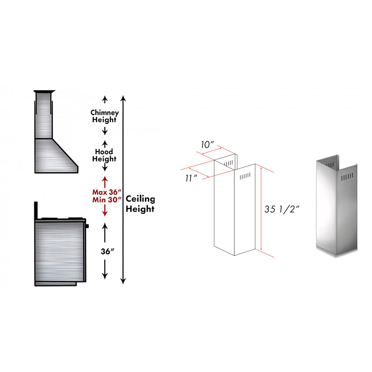 ZLINE 1-36 in. Chimney Extension for 9 ft. to 10 ft. Ceilings (1PCEXT-ALP70WL) - MyBBQDirect