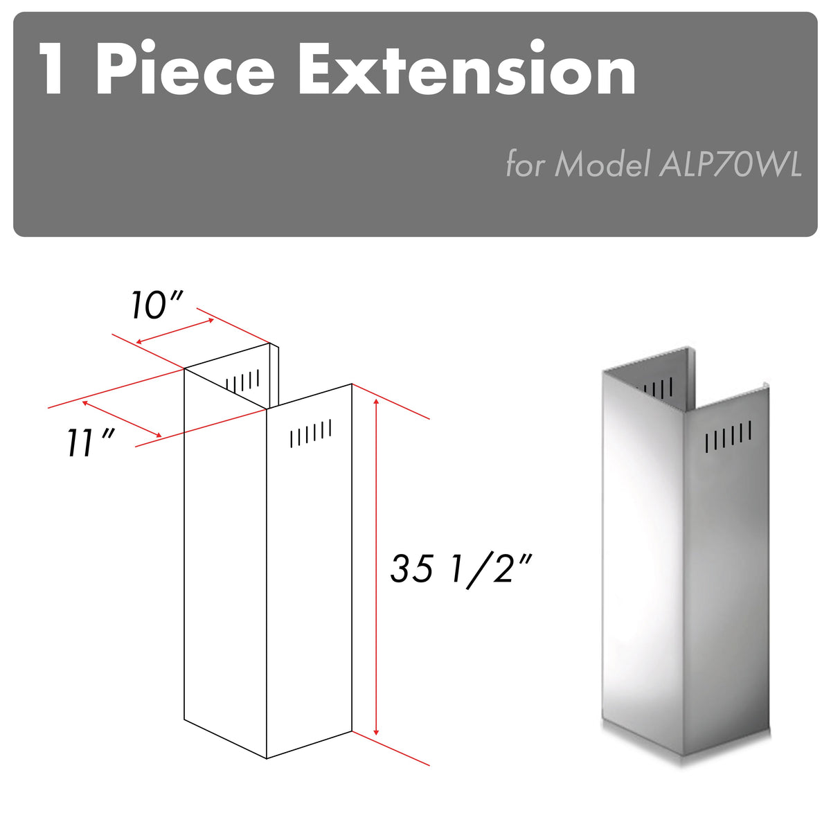 ZLINE 1-36 in. Chimney Extension for 9 ft. to 10 ft. Ceilings (1PCEXT-ALP70WL) - MyBBQDirect