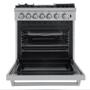 Forno 5-Piece Appliance Package - 30-Inch Dual Fuel Range with Air Fryer, 56-Inch Pro-Style Refrigerator, Wall Mount Hood with Backsplash, Microwave Drawer, & 3-Rack Dishwasher in Stainless Steel