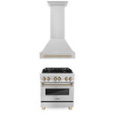 ZLINE 30 in. Autograph Edition Kitchen Package with Stainless Steel Dual Fuel Range and Range Hood with Champagne Bronze Accents (2AKP-RARH30-CB)
