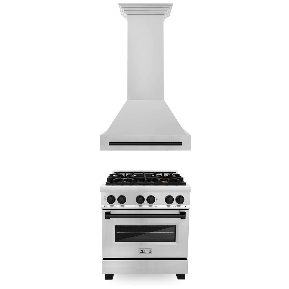 ZLINE 30 in. Autograph Edition Kitchen Package with Stainless Steel Dual Fuel Range and Range Hood with Matte Black Accents (2AKP-RARH30-MB) - MyBBQDirect