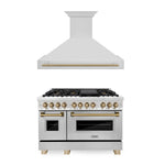 ZLINE 48 in. Autograph Edition Kitchen Package with Stainless Steel Dual Fuel Range and Range Hood with Champagne Bronze Accents (2AKP-RARH48-CB) - MyBBQDirect