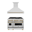 ZLINE 48 in. Autograph Edition Kitchen Package with Stainless Steel Dual Fuel Range and Range Hood with Champagne Bronze Accents (2AKP-RARH48-CB) - MyBBQDirect
