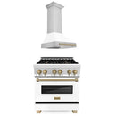 ZLINE 30 in. Autograph Edition Kitchen Package with Stainless Steel Dual Fuel Range with White Matte Door and Range Hood with Champagne Bronze Accents (2AKP-RAWMRH30-CB)