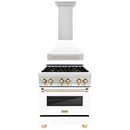 ZLINE 30 in. Autograph Edition Kitchen Package with Stainless Steel Dual Fuel Range with White Matte Door and Range Hood with Polished Gold Accents (2AKP-RAWMRH30-G)
