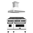 ZLINE 48 in. Autograph Edition Kitchen Package with Stainless Steel Dual Fuel Range with White Matte Door and Range Hood with Matte Black Accents (2AKP-RAWMRH48-MB) - MyBBQDirect