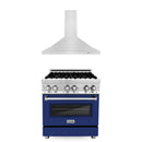 ZLINE 30 in. Kitchen Package with Stainless Steel Dual Fuel Range with Blue Gloss Door and Convertible Vent Range Hood (2KP-RABGRH30) - MyBBQDirect