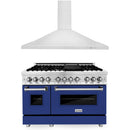 ZLINE 48 in. Kitchen Package with Stainless Steel Dual Fuel Range with Blue Gloss Door and Convertible Vent Range Hood (2KP-RABGRH48) - MyBBQDirect